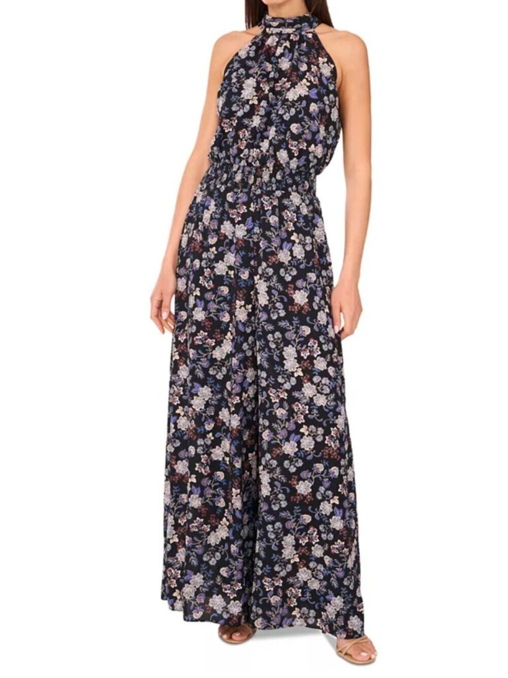 NWT Vince Camuto French Blue Floral Wide-Leg Halter Jumpsuit XL MSRP $99